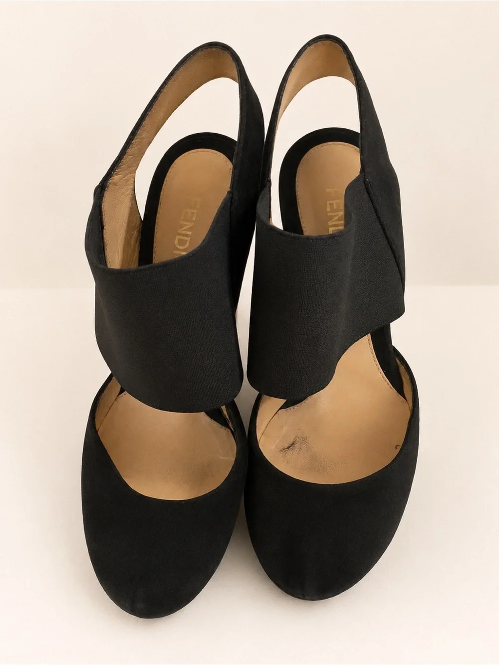 Fendi Black Suede Slingback Platform Stiletto Heels Size 36